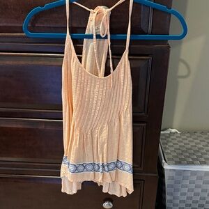 O'Neill Peach Pleated Top with Blue Accents